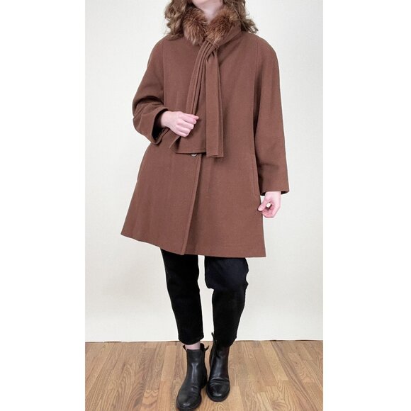 Vintage Cashmere Wool Fur Oversized Pea Coat Jacket Coat Old Money Quiet Luxury - Picture 1 of 13